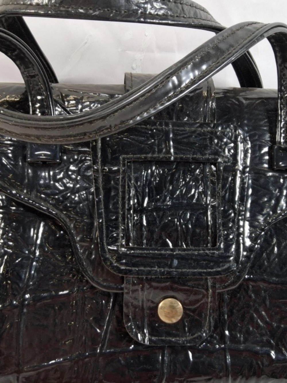 Vintage Black With Red Interior Patent Croc-Embossed Women’s Handbag